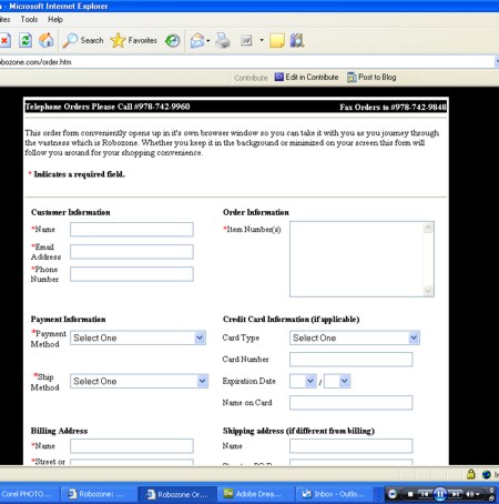 Robozone Secure Order Form Page